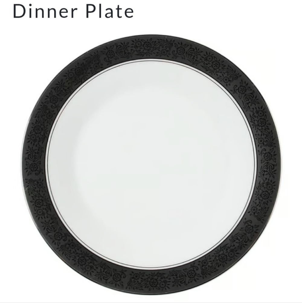 Noritake Mirano China Dish Japan Pattern Black Floral Platinum Rim Dinner Plate